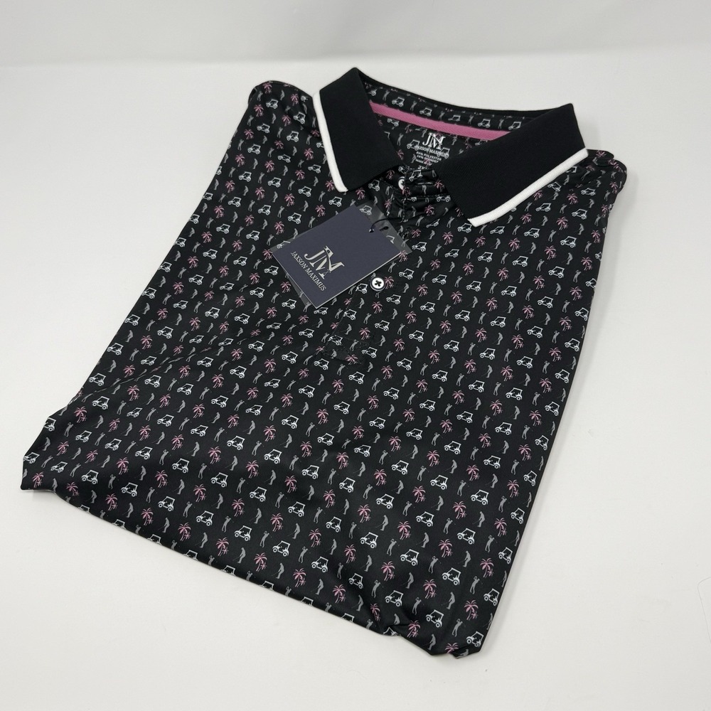 NWT Jaxson Maximus Men's Sarasota Polo Golfer with Palm Blk/Pink Shirt, 2XL